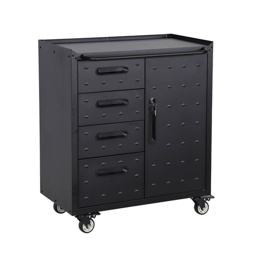 Mobile basso da garage con 4 cassetti e una porta, nero