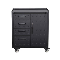 Mobile basso da garage con 4 cassetti e una porta, nero