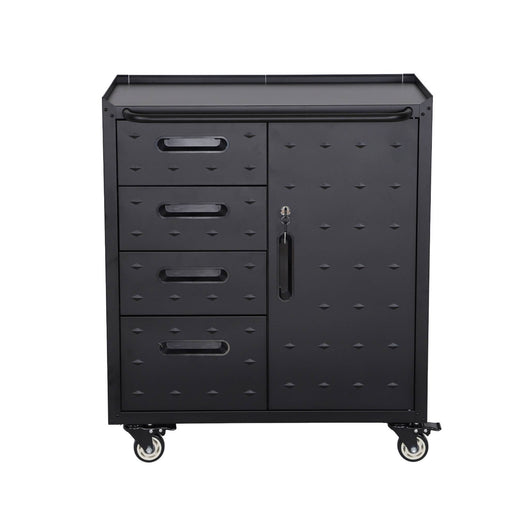 Mobile basso da garage con 4 cassetti e una porta, nero