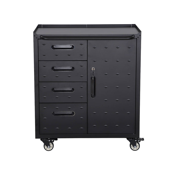 Mobile basso da garage con 4 cassetti e una porta, nero