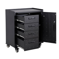 Mobile basso da garage con 4 cassetti e una porta, nero