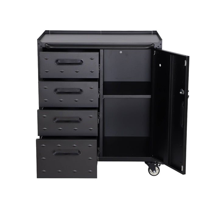 Mobile basso da garage con 4 cassetti e una porta, nero