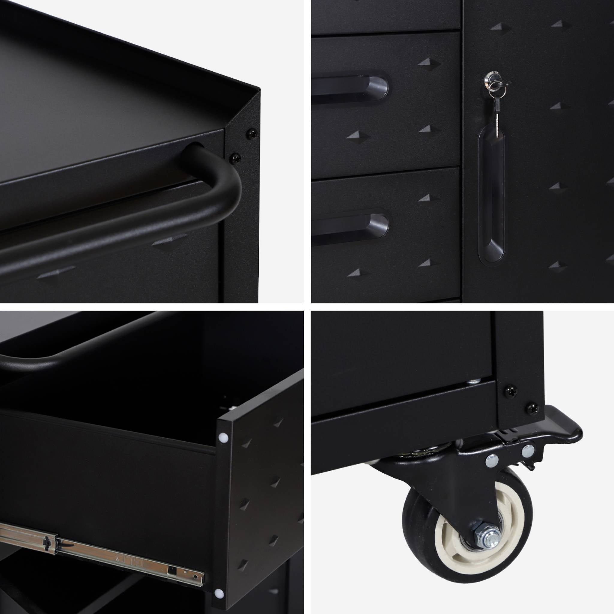 Mobile basso da garage con 4 cassetti e una porta, nero