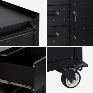 Mobile basso da garage con 4 cassetti e una porta, nero