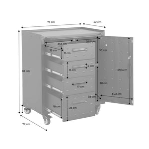 Mobile basso da garage con 4 cassetti e una porta, nero