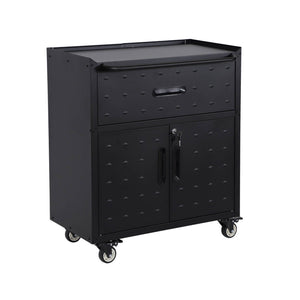 Mobile basso da garage con 1 cassetto e 2 ante, nero