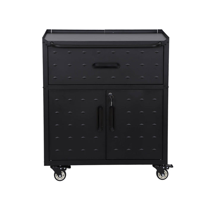 Mobile basso da garage con 1 cassetto e 2 ante, nero