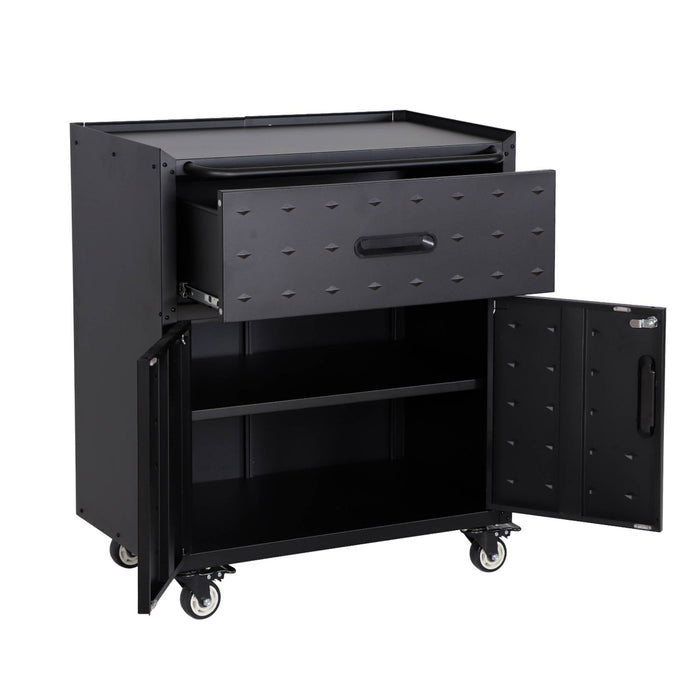 Mobile basso da garage con 1 cassetto e 2 ante, nero