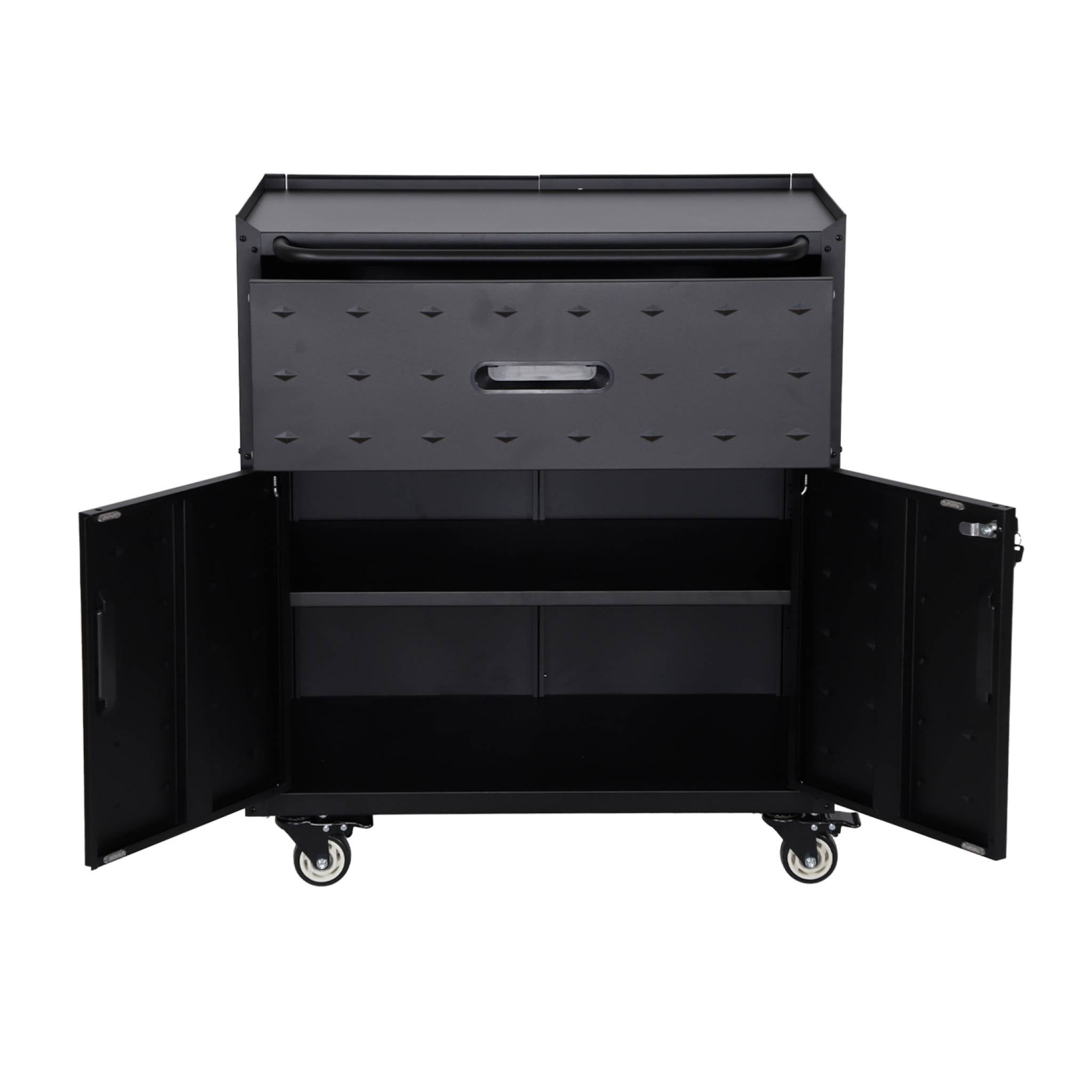 Mobile basso da garage con 1 cassetto e 2 ante, nero