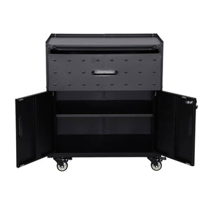 Mobile basso da garage con 1 cassetto e 2 ante, nero