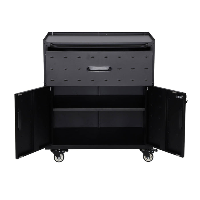 Mobile basso da garage con 1 cassetto e 2 ante, nero