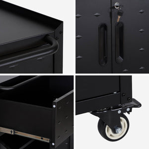 Mobile basso da garage con 1 cassetto e 2 ante, nero