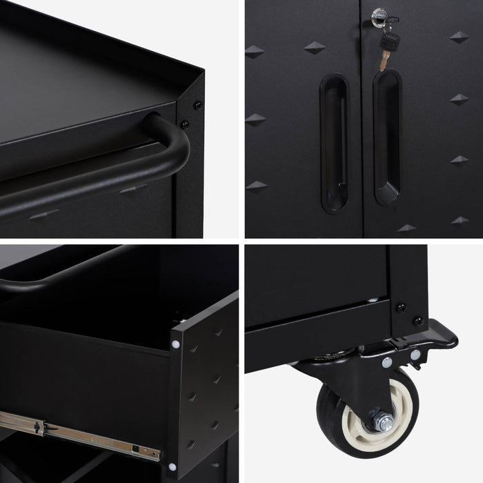 Mobile basso da garage con 1 cassetto e 2 ante, nero