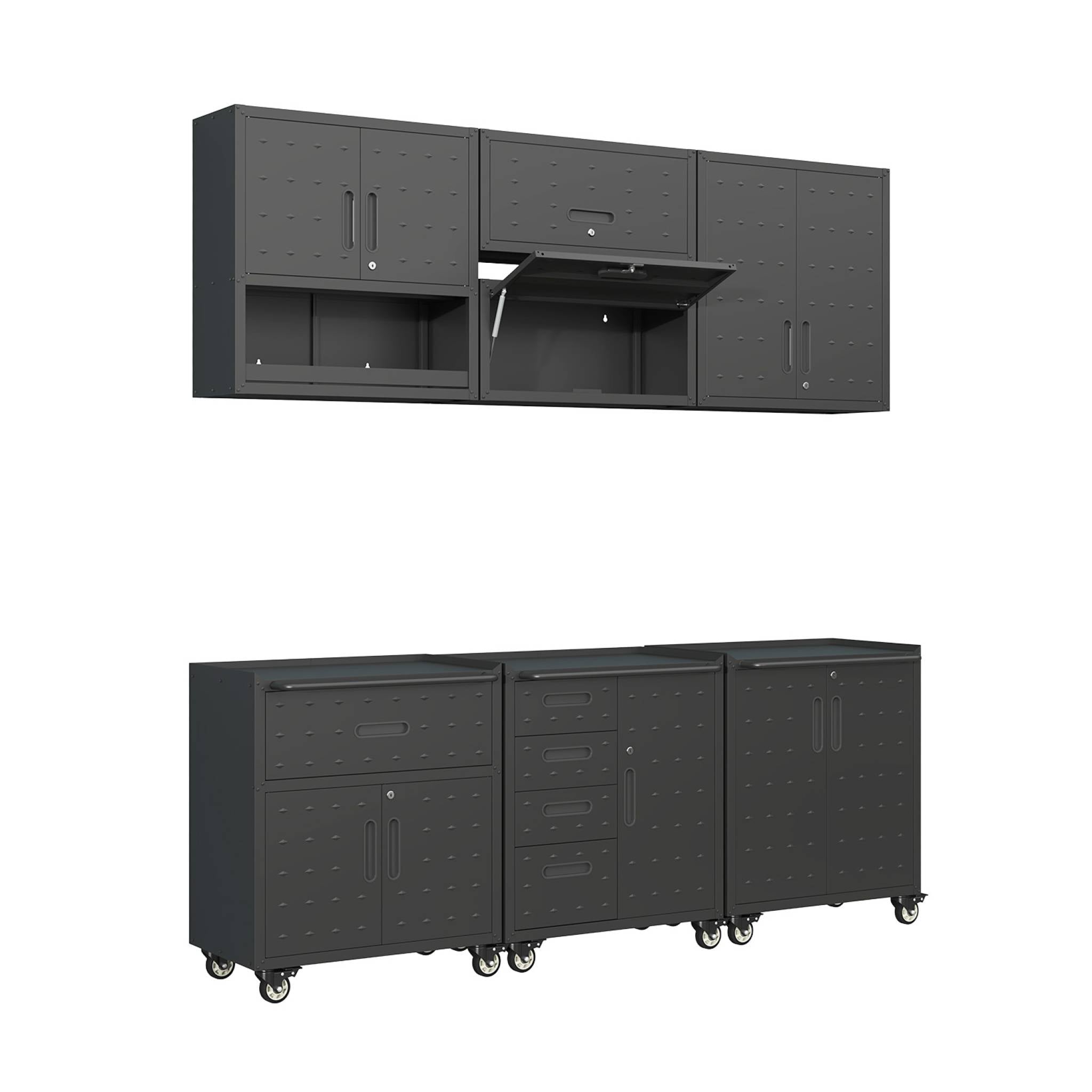 Mobili contenitore per garage 6 moduli acciaio, nero