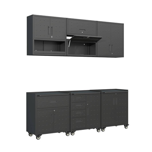 Mobili contenitore per garage 6 moduli acciaio, nero