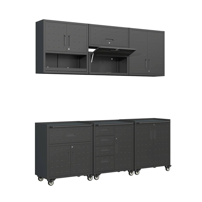 Mobili contenitore per garage 6 moduli acciaio, nero