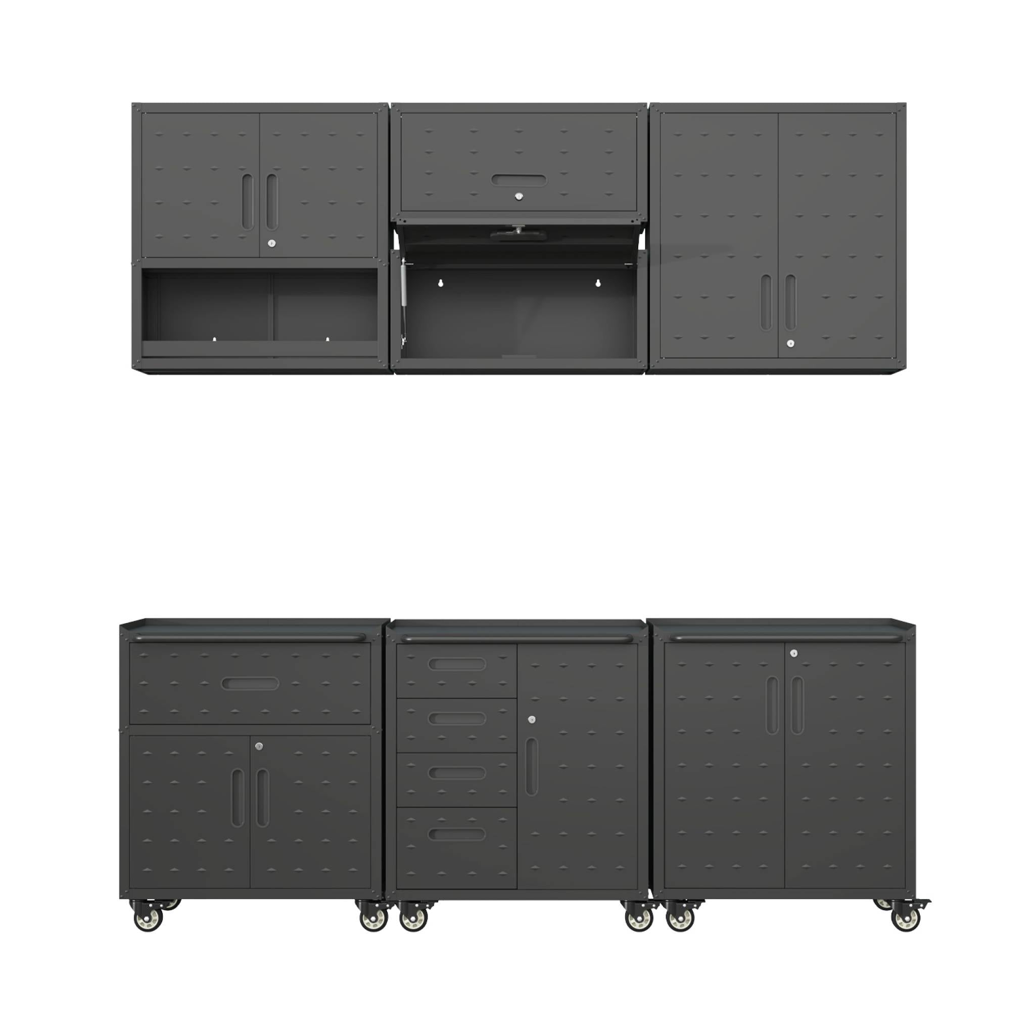 Mobili contenitore per garage 6 moduli acciaio, nero