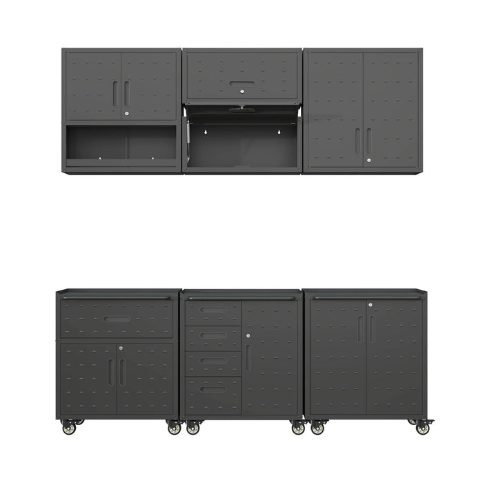 Mobili contenitore per garage 6 moduli acciaio, nero