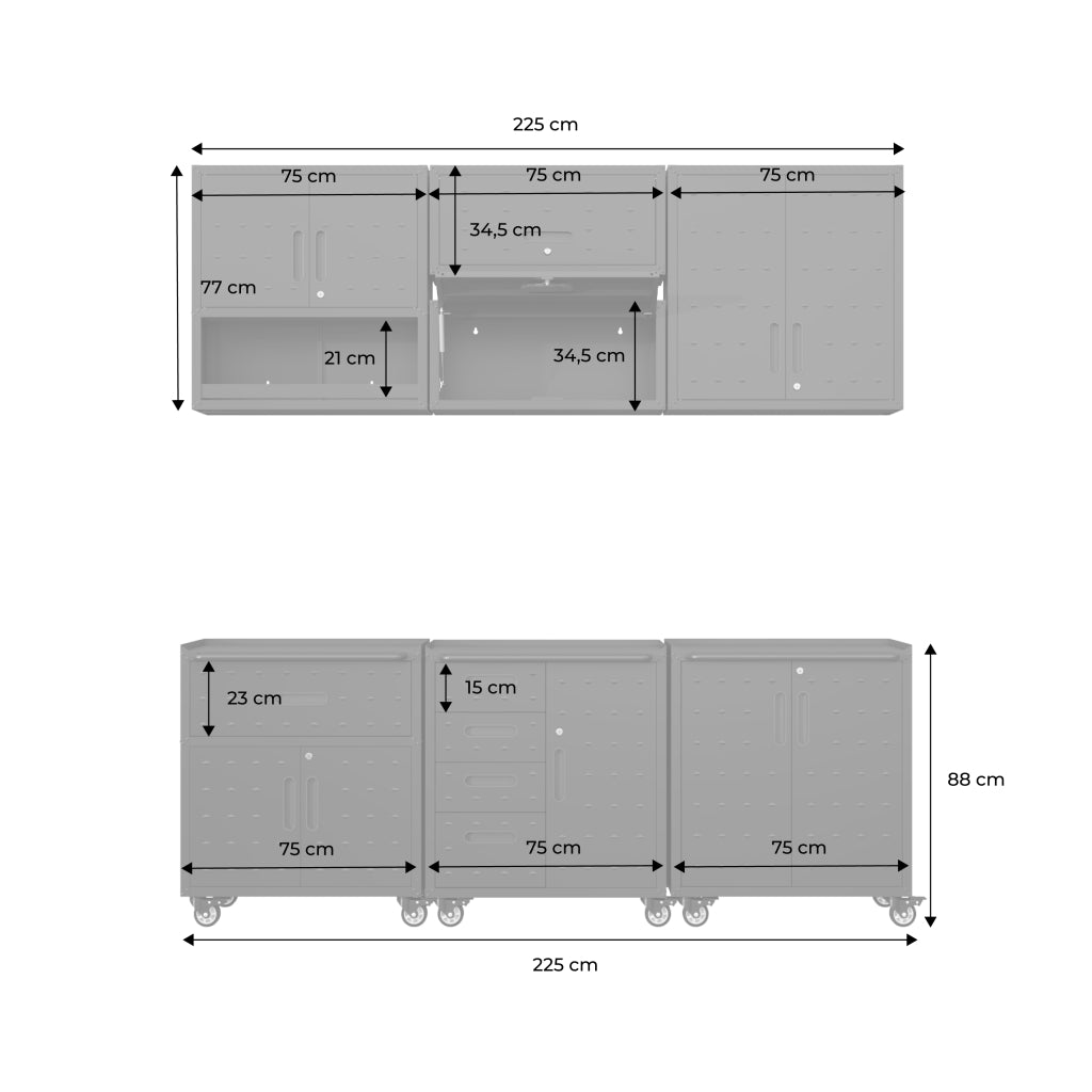 Mobili contenitore per garage 6 moduli acciaio, nero