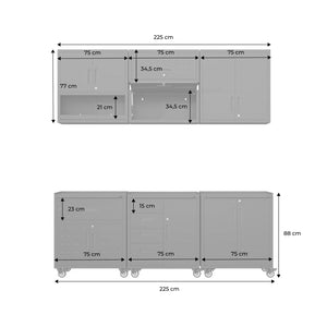 Mobili contenitore per garage 6 moduli acciaio, nero