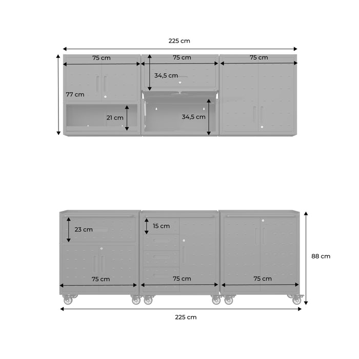 Mobili contenitore per garage 6 moduli acciaio, nero