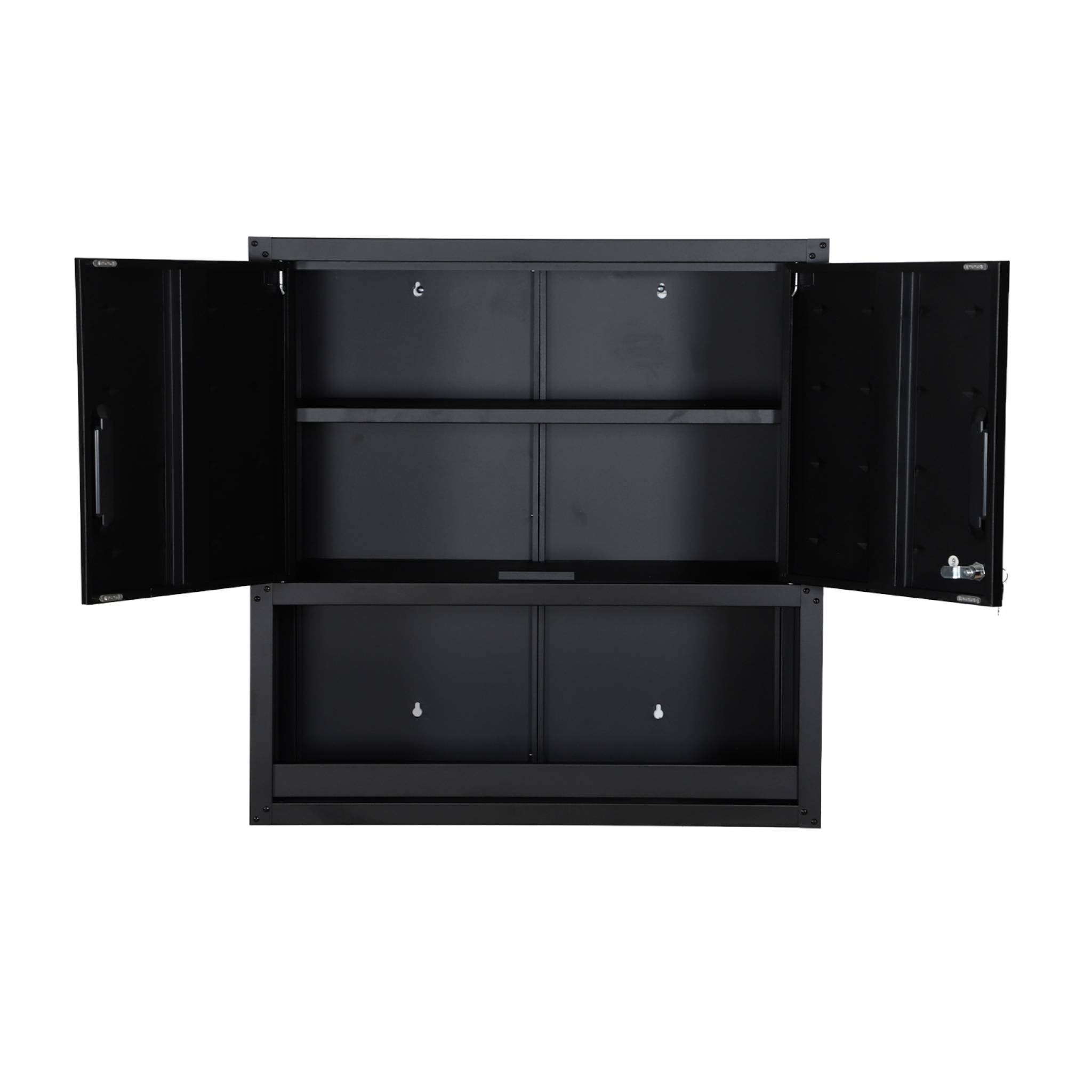 Mobile alto contenitore per garage con scaffale, nero