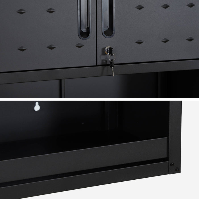 Mobile alto contenitore per garage con scaffale, nero