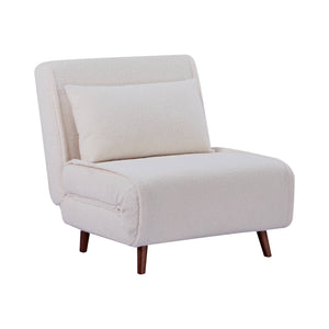 Poltrona letto bouclé con base in legno 1 posto, crema