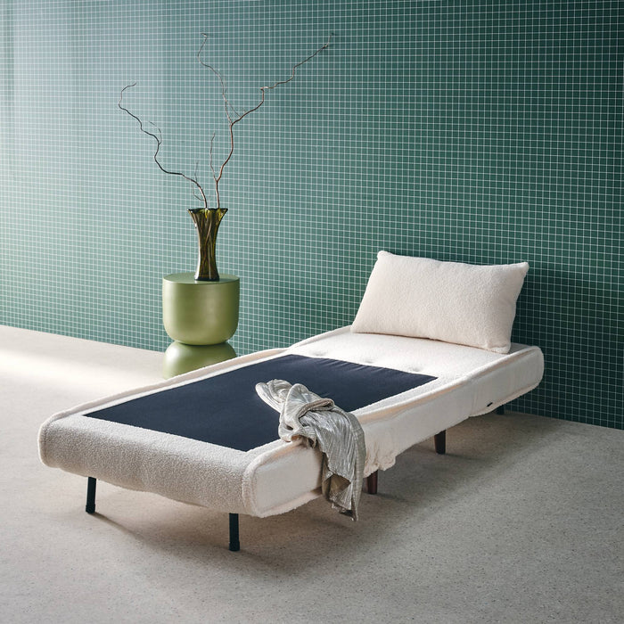 Poltrona letto bouclé con base in legno 1 posto, crema