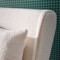 Poltrona letto bouclé con base in legno 1 posto, crema