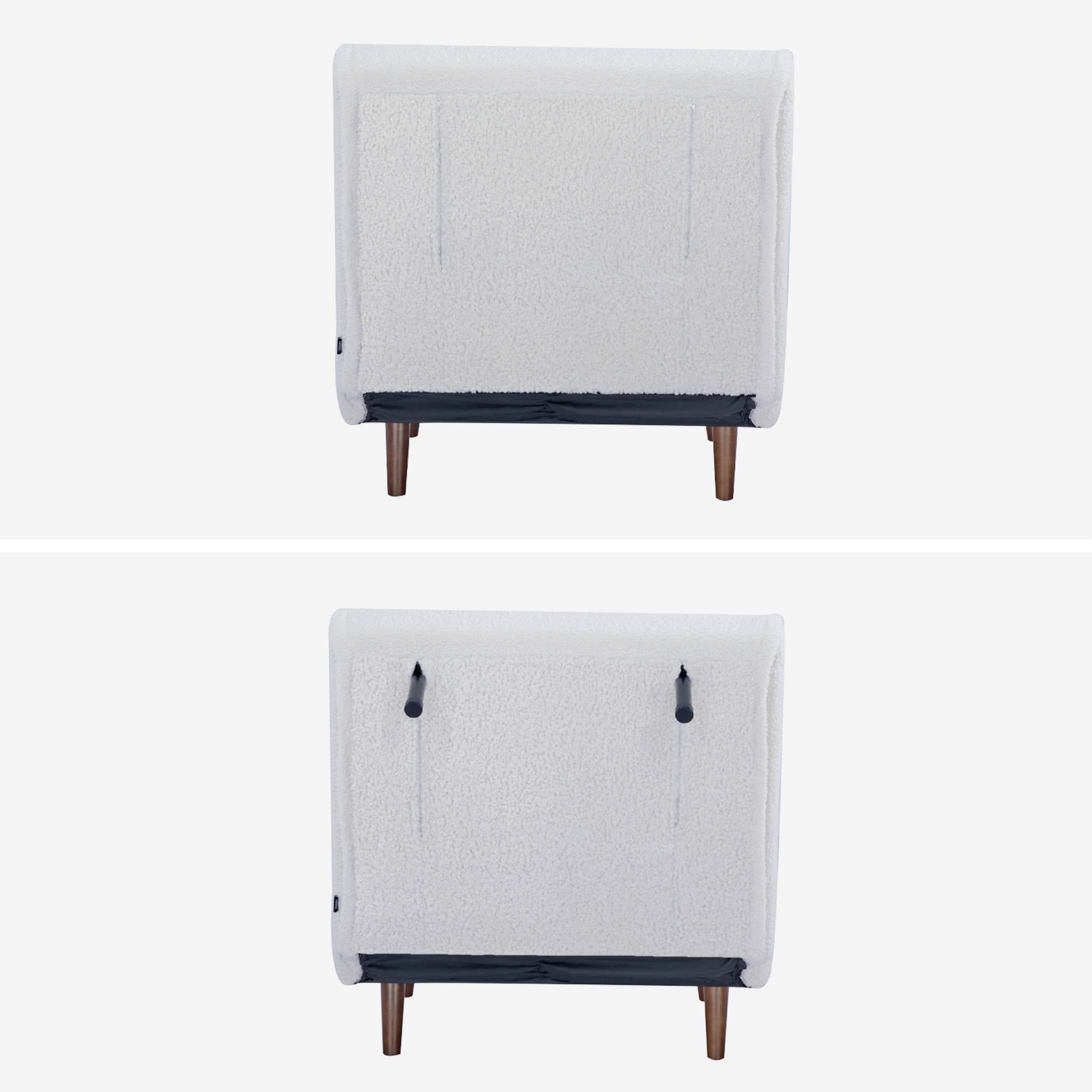 Poltrona letto bouclé con base in legno 1 posto, crema