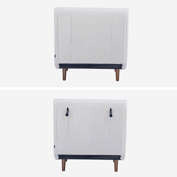 Poltrona letto bouclé con base in legno 1 posto, crema