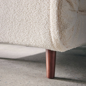 Poltrona letto bouclé con base in legno 1 posto, crema