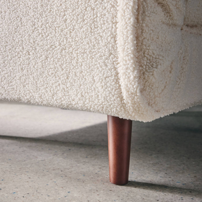 Poltrona letto bouclé con base in legno 1 posto, crema