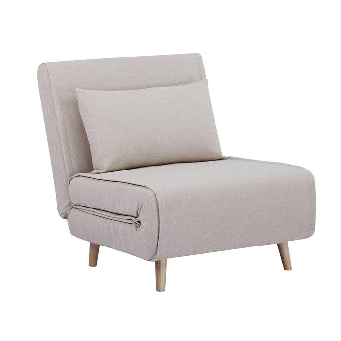 Poltrona letto convertibile tessuto con piedi in legno 1 posto, beige