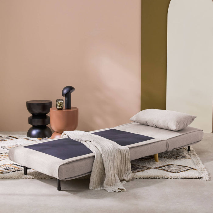 Poltrona letto convertibile tessuto con piedi in legno 1 posto, beige