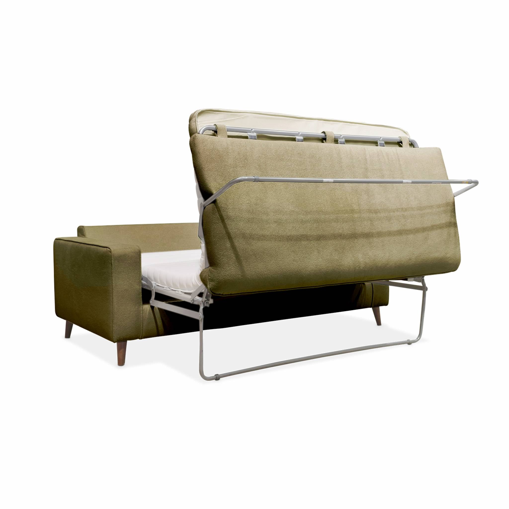 Divano letto convertibile 3 posti tessuto con materasso, verde oliva