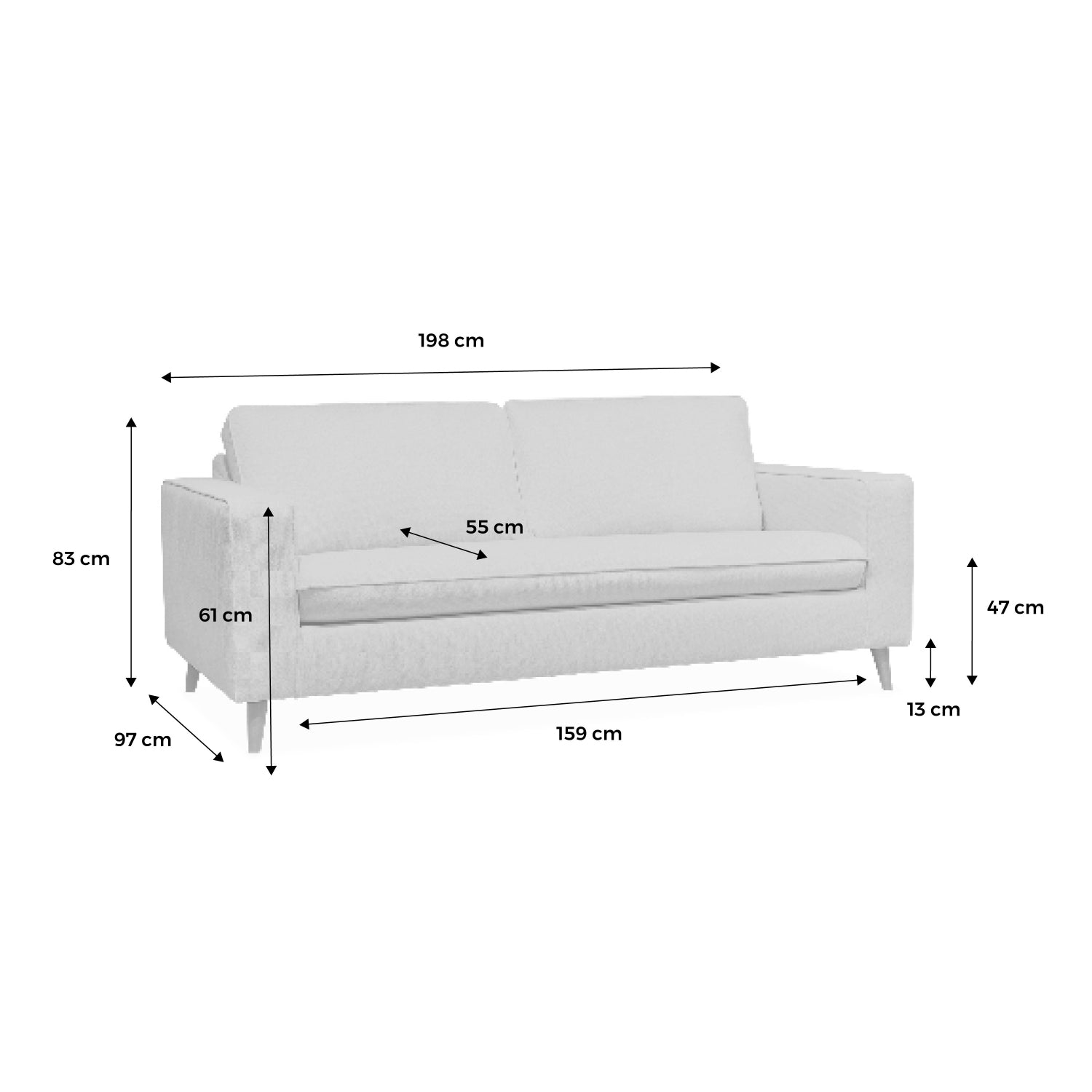 Divano letto convertibile 3 posti tessuto con materasso, avorio