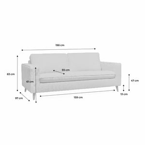 Divano letto convertibile 3 posti tessuto con materasso, avorio