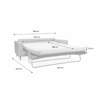 Divano letto convertibile 3 posti tessuto con materasso, avorio