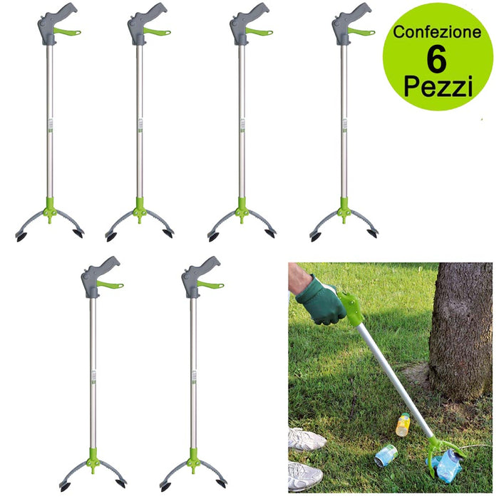Multipack da 6 pz pinza raccoglitutto rifiuti oggetti siringhe pulizia strada con ventose lunghezza totale cm 87