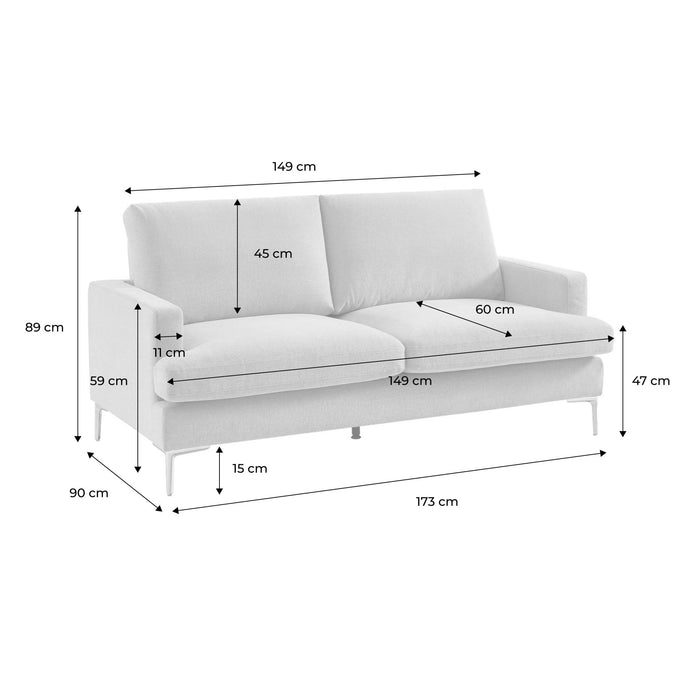 Divano 3 posti tessuto semplice, grigio chiaro