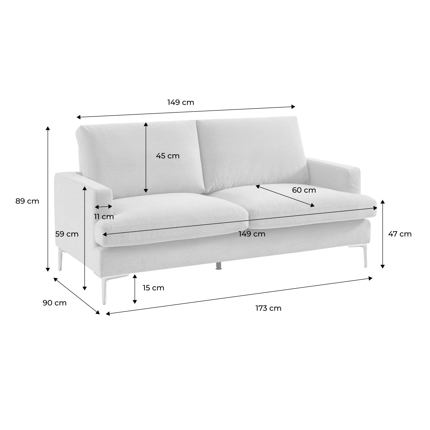Divano 3 posti tessuto semplice, bianco sporco