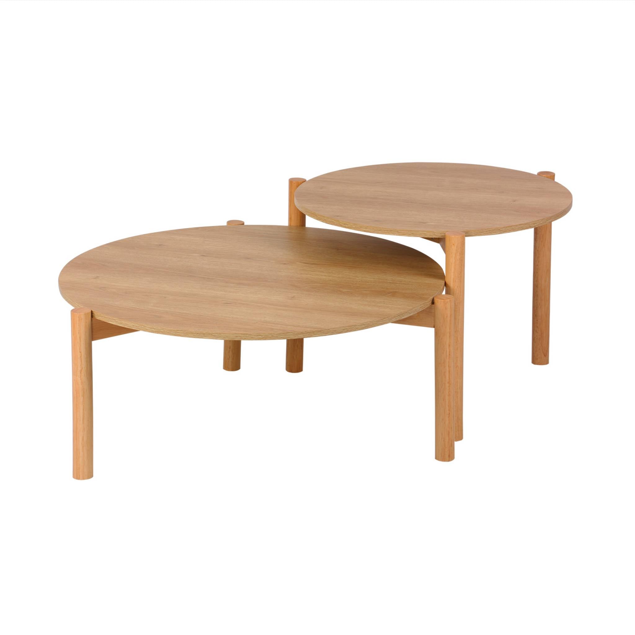 Tavolini impilabili rotondi effetto legno, marrone naturale