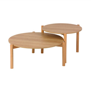 Tavolini impilabili rotondi effetto legno, marrone naturale