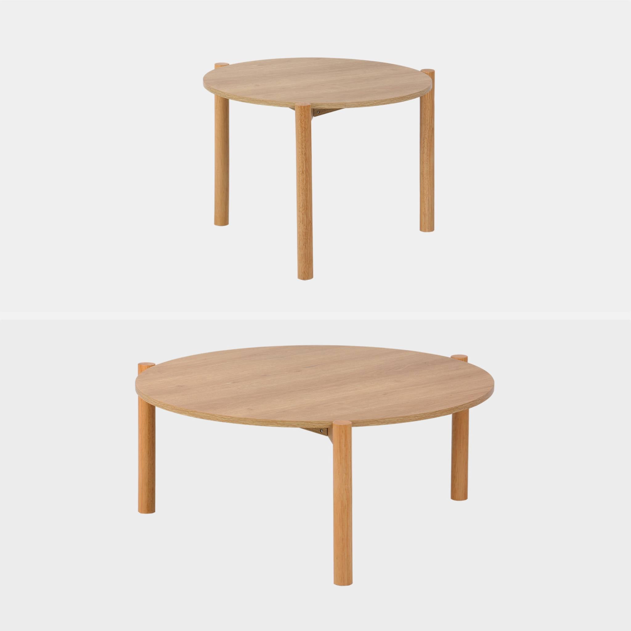 Tavolini impilabili rotondi effetto legno, marrone naturale