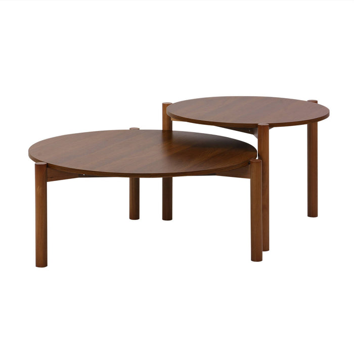 Tavolini impilabili rotondi effetto legno, marrone