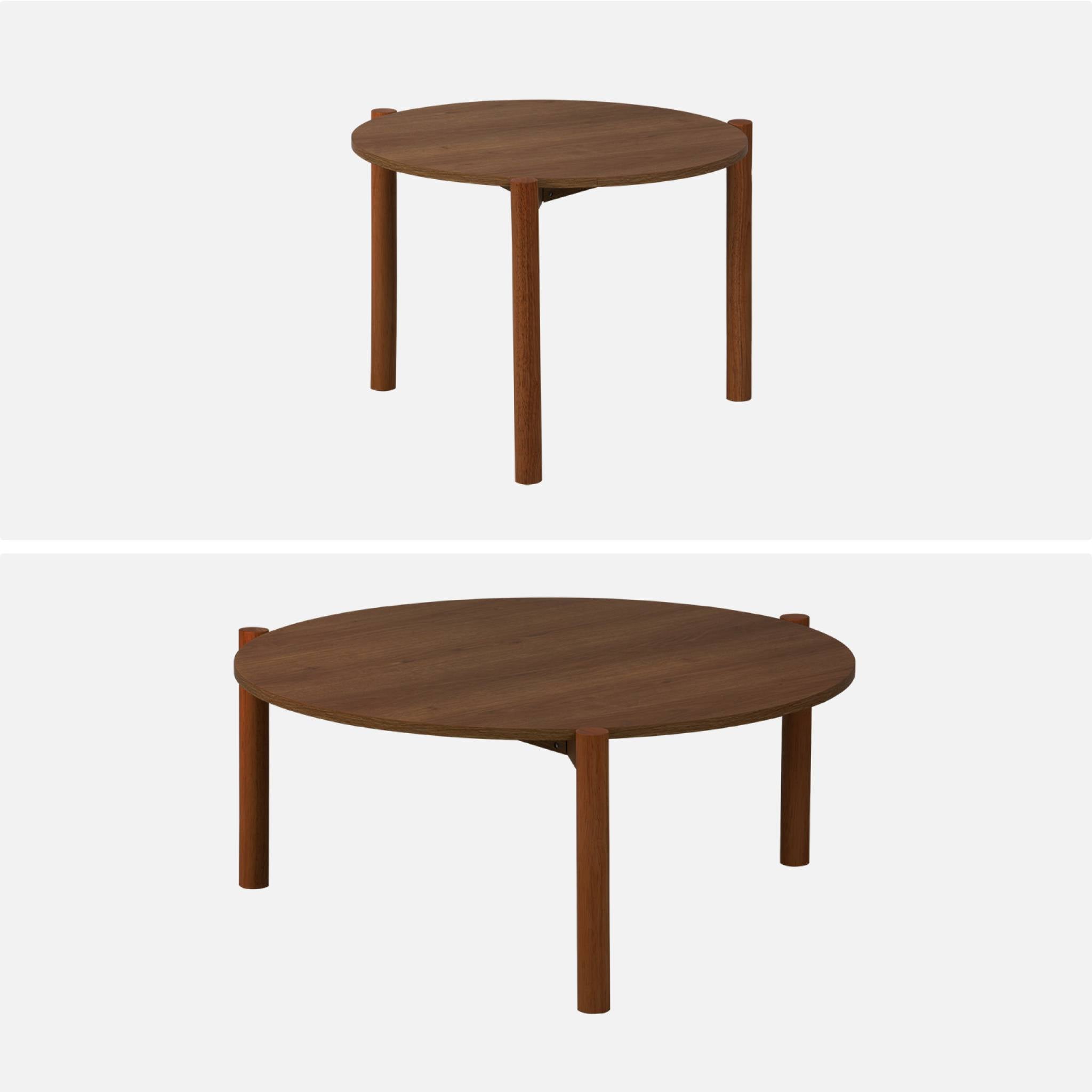 Tavolini impilabili rotondi effetto legno, marrone