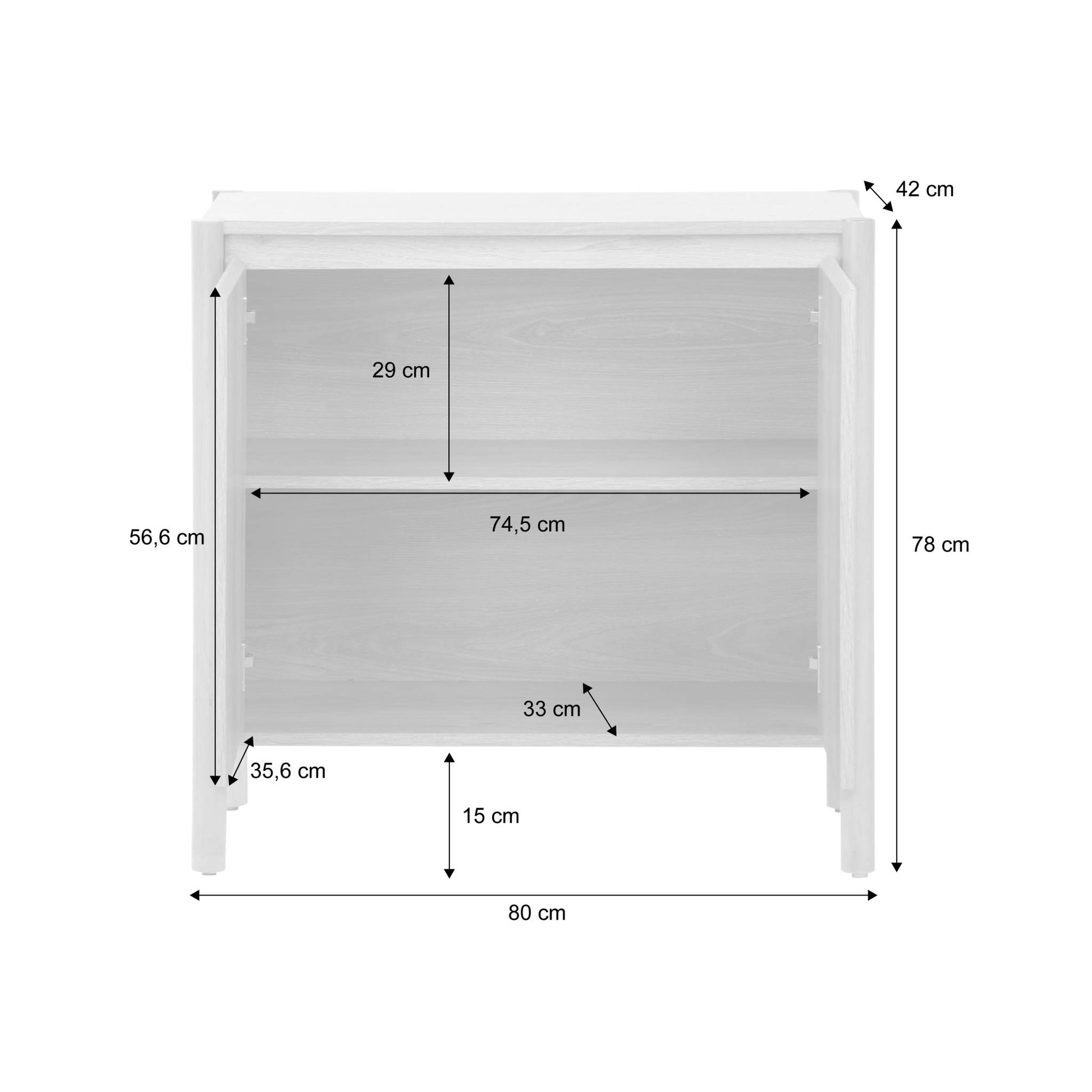 Credenza decorazione legno 2 ante 80cm, marrone naturale