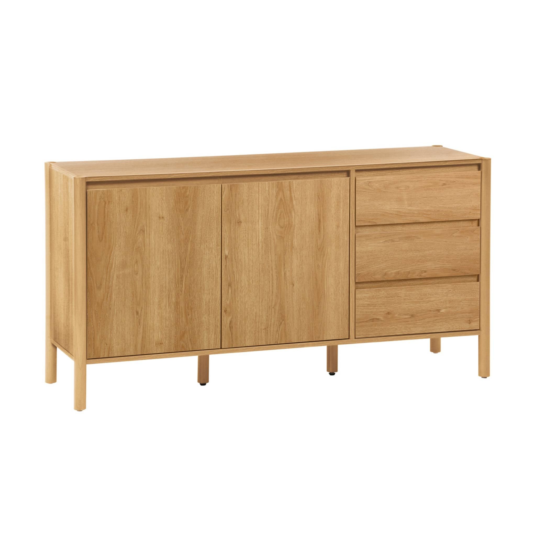 Credenza decorazione legno 2 ante 3 cassetti 150cm, marrone naturale